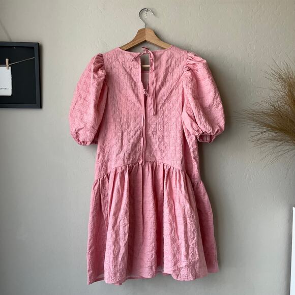 NEW English Factory Dress Pink Penelope Puff Sleeve‎ Drop Waist Mini Dress Sz XS - Picture 8 of 9